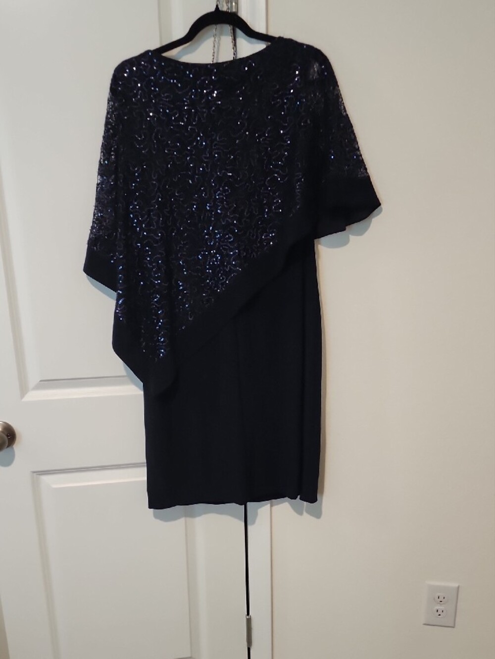 R&M Richards Navy Sequin Overlay Midi Dress - Picture 8 of 9